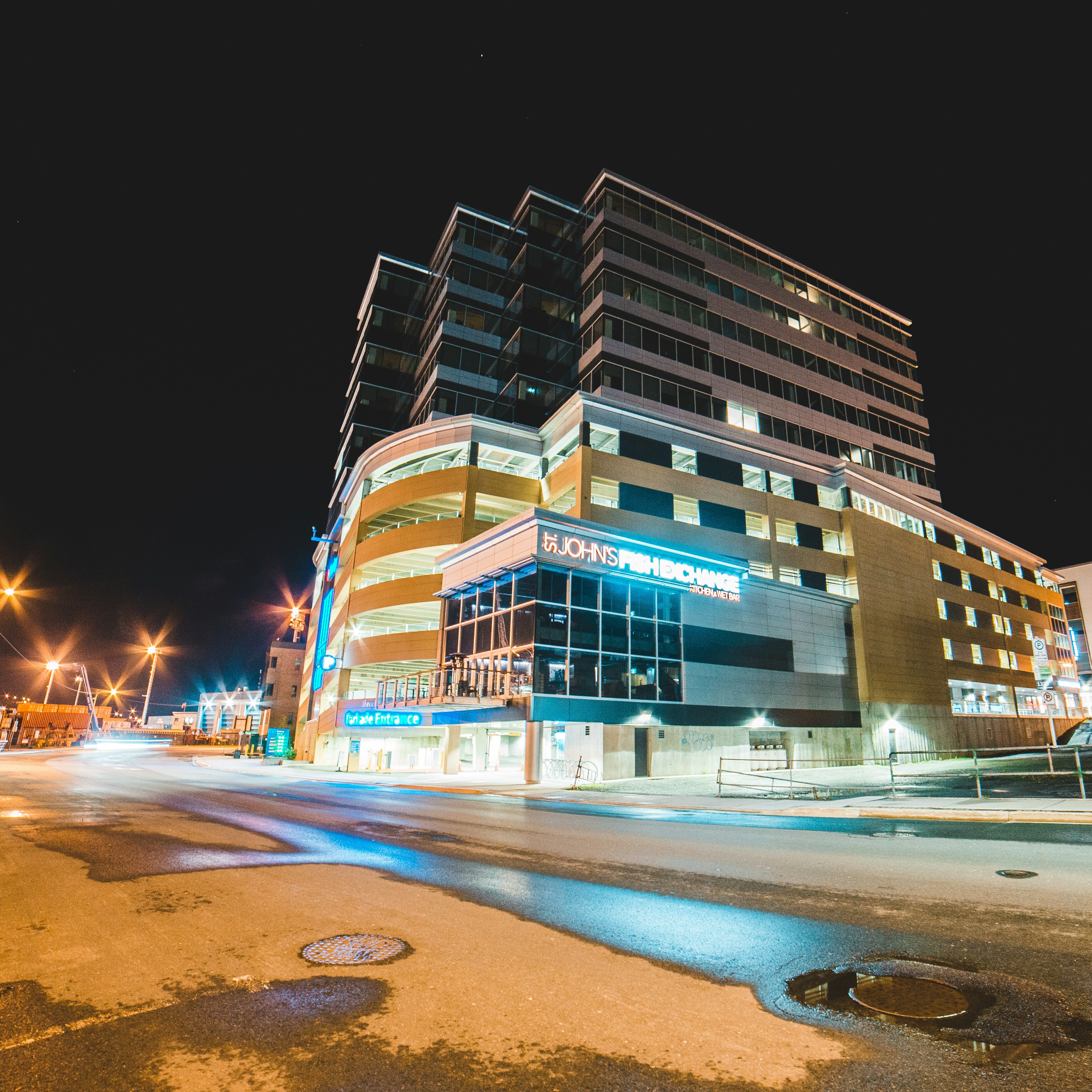 white and blue concrete building during nighttime